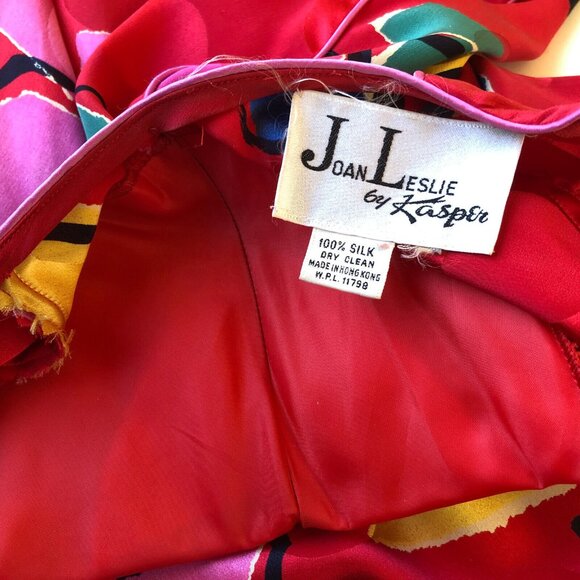 Joan Leslie by Kasper Vintage 70's Red SILK Dress Wrap Sash Hong Kong - Picture 11 of 14